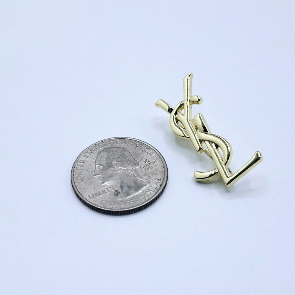 Vintage Gold Yves Saint Laurent YSL Brooch Employee Appreciation Lapel Pin Small - Picture 6 of 11